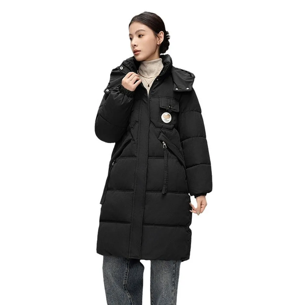 Water-resistant Knee-length Quilted Puffer Jacket for Women