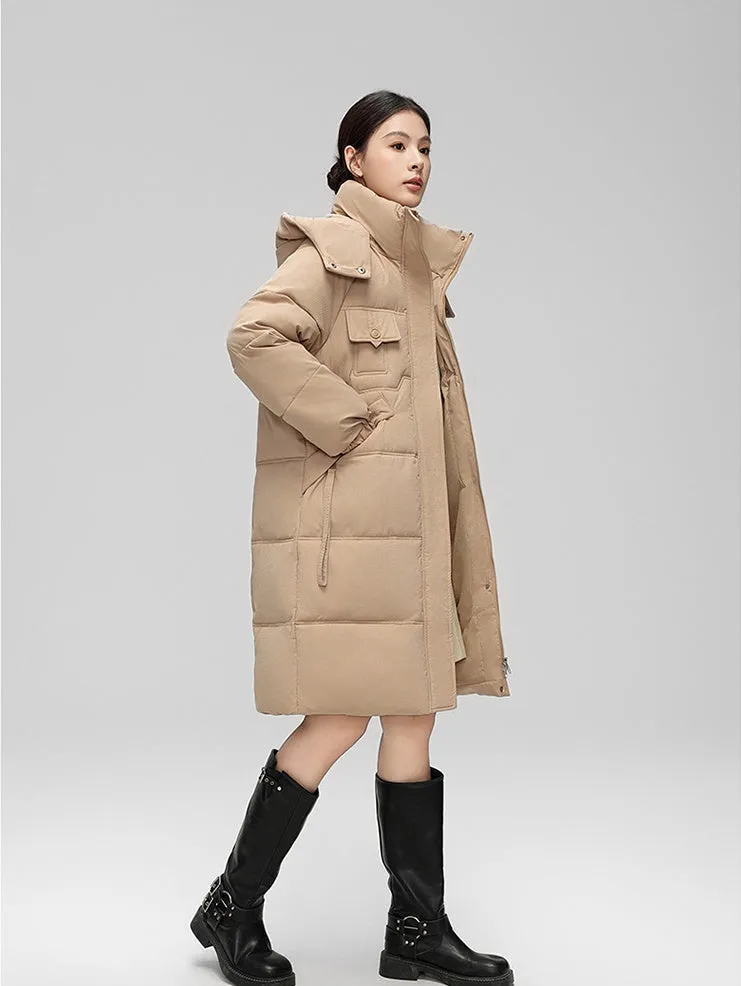 Water-resistant Knee-length Quilted Puffer Jacket for Women
