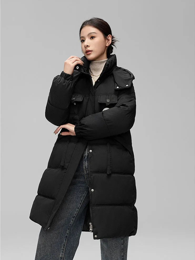 Water-resistant Knee-length Quilted Puffer Jacket for Women