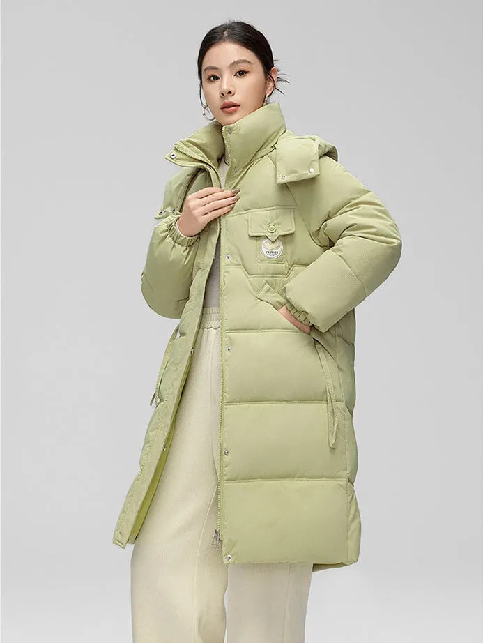 Water-resistant Knee-length Quilted Puffer Jacket for Women