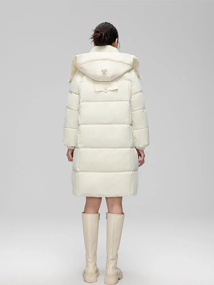 Water-resistant Knee-length Quilted Puffer Jacket for Women