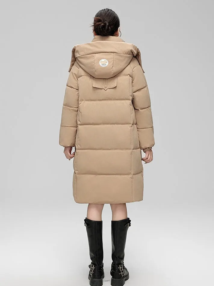 Water-resistant Knee-length Quilted Puffer Jacket for Women