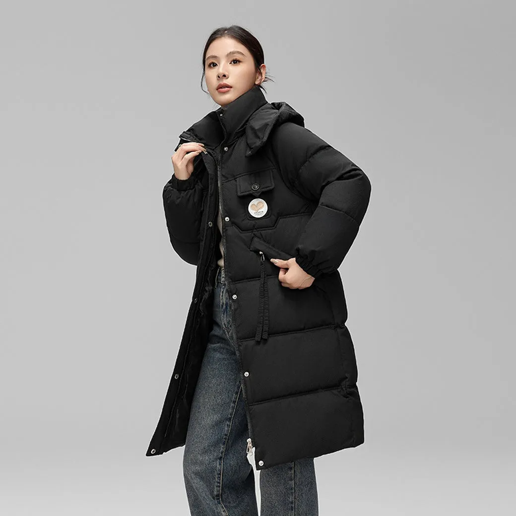 Water-resistant Knee-length Quilted Puffer Jacket for Women