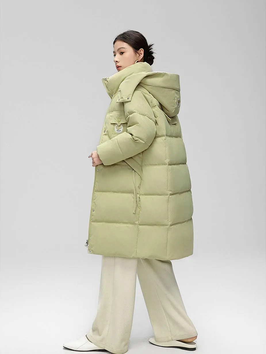 Water-resistant Knee-length Quilted Puffer Jacket for Women