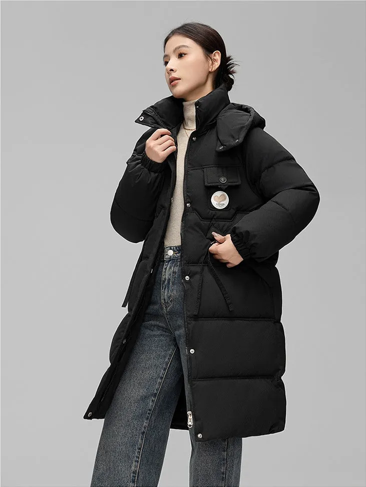 Water-resistant Knee-length Quilted Puffer Jacket for Women