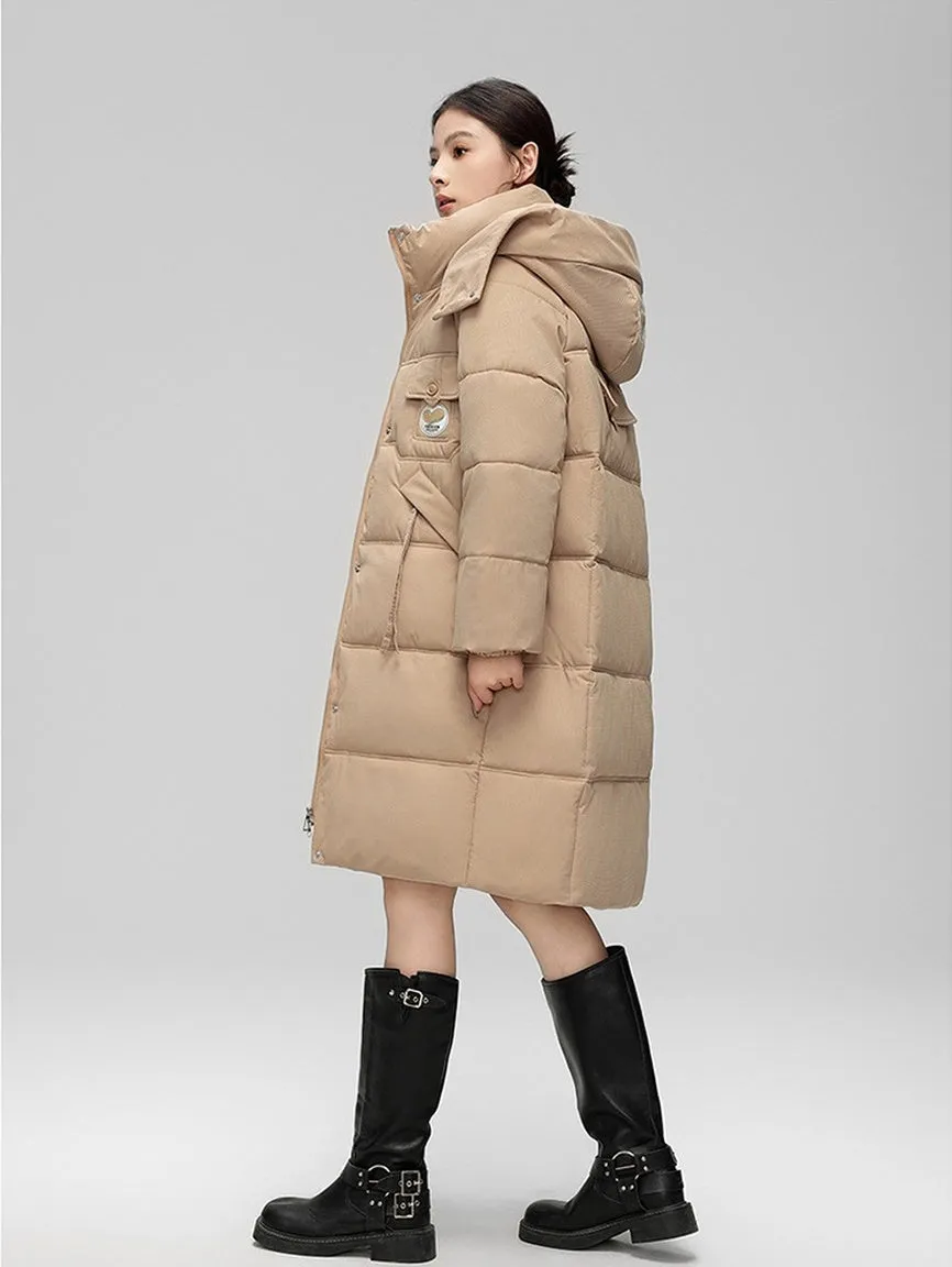 Water-resistant Knee-length Quilted Puffer Jacket for Women