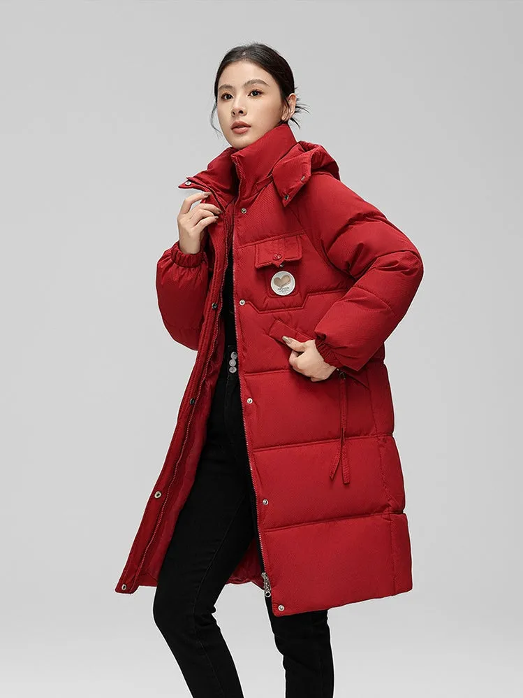 Water-resistant Knee-length Quilted Puffer Jacket for Women