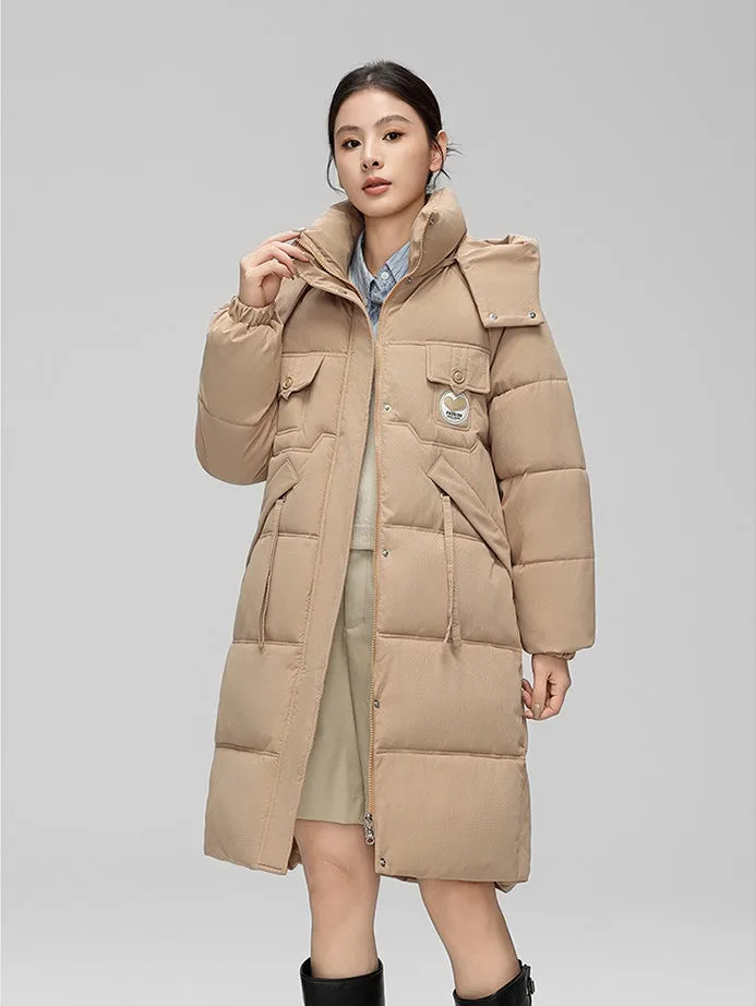 Water-resistant Knee-length Quilted Puffer Jacket for Women