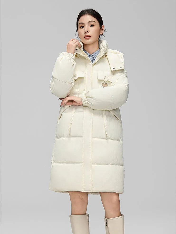 Water-resistant Knee-length Quilted Puffer Jacket for Women