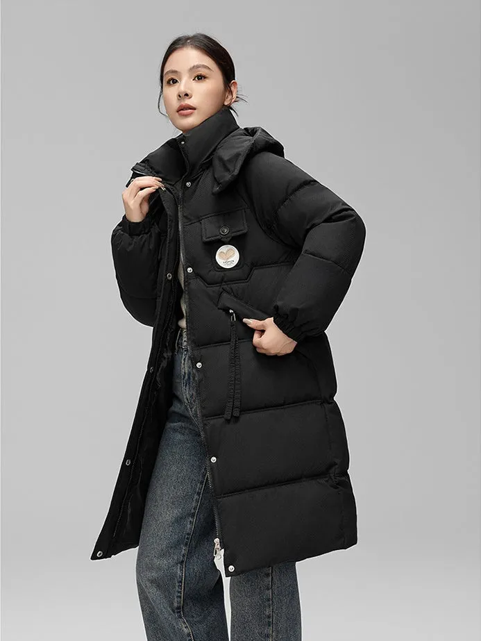 Water-resistant Knee-length Quilted Puffer Jacket for Women