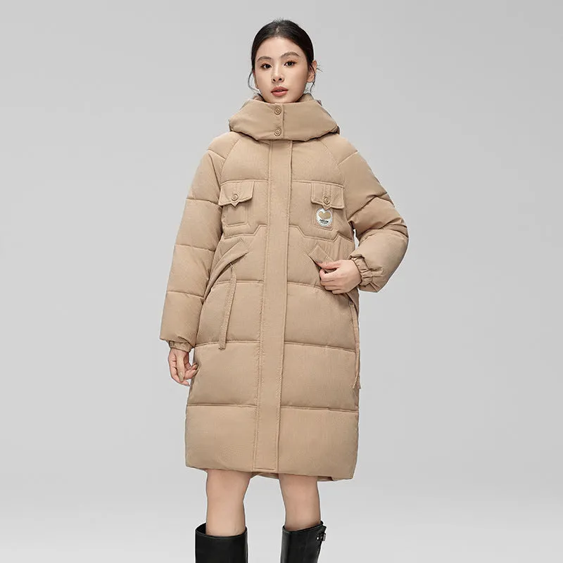 Water-resistant Knee-length Quilted Puffer Jacket for Women