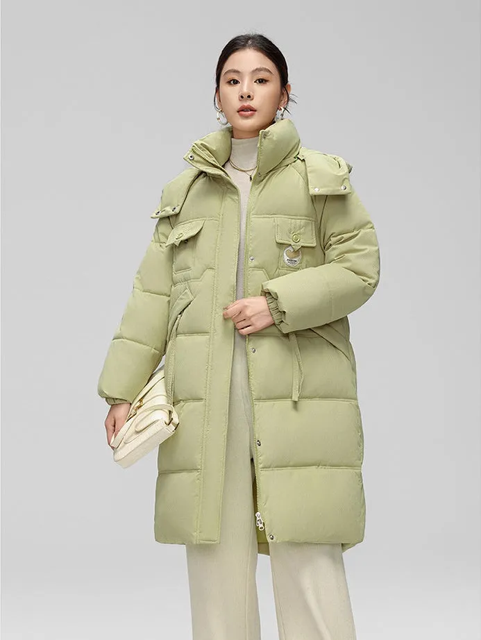 Water-resistant Knee-length Quilted Puffer Jacket for Women