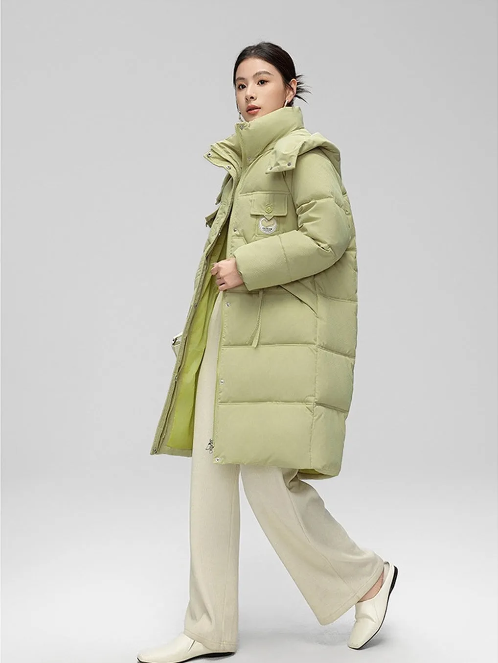 Water-resistant Knee-length Quilted Puffer Jacket for Women