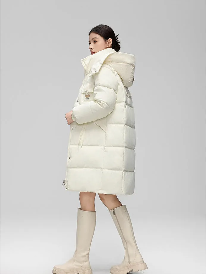 Water-resistant Knee-length Quilted Puffer Jacket for Women