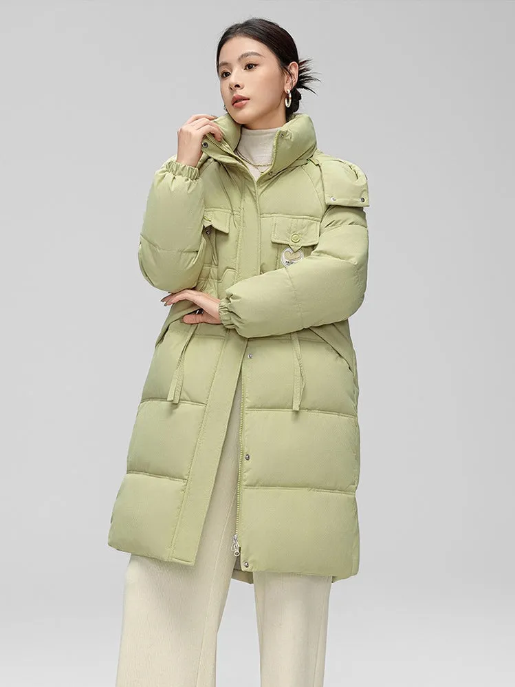 Water-resistant Knee-length Quilted Puffer Jacket for Women