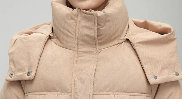 Water-resistant Knee-length Quilted Puffer Jacket for Women