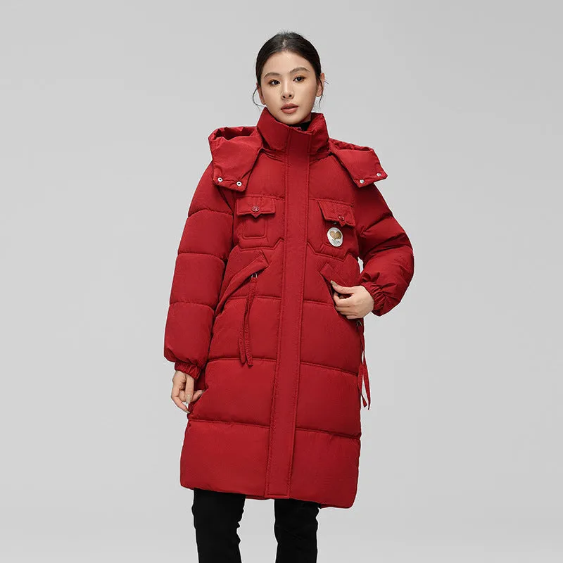 Water-resistant Knee-length Quilted Puffer Jacket for Women