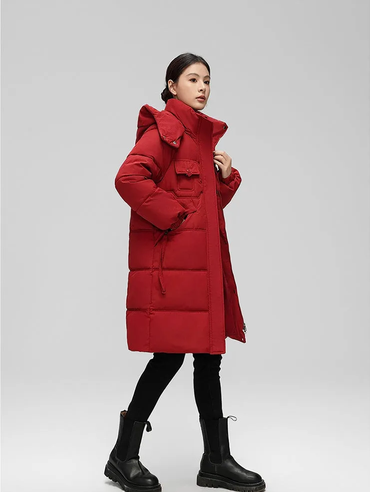 Water-resistant Knee-length Quilted Puffer Jacket for Women