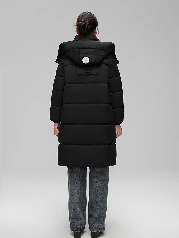 Water-resistant Knee-length Quilted Puffer Jacket for Women