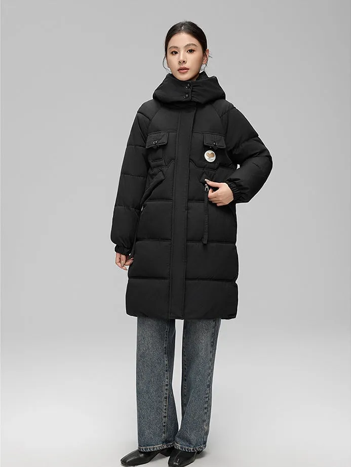 Water-resistant Knee-length Quilted Puffer Jacket for Women
