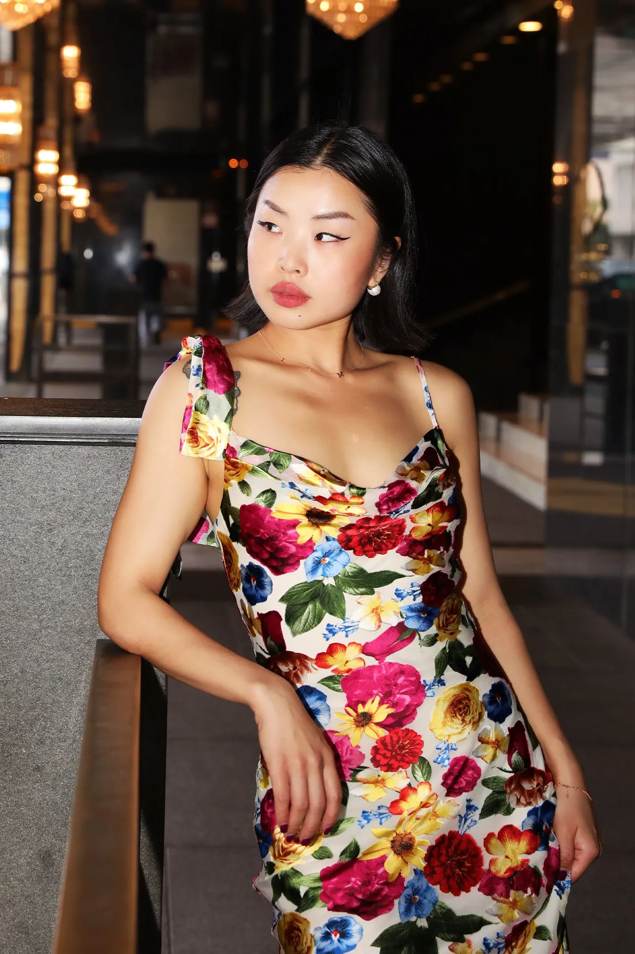 WATERCOLOR PRINTED SILK BURN-OUT SLIP DRESS