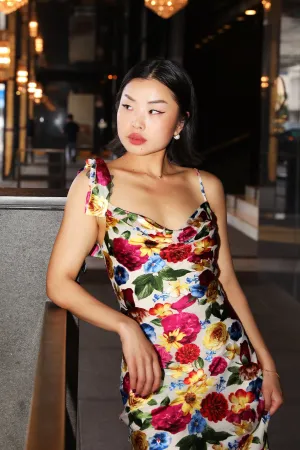 WATERCOLOR PRINTED SILK BURN-OUT SLIP DRESS