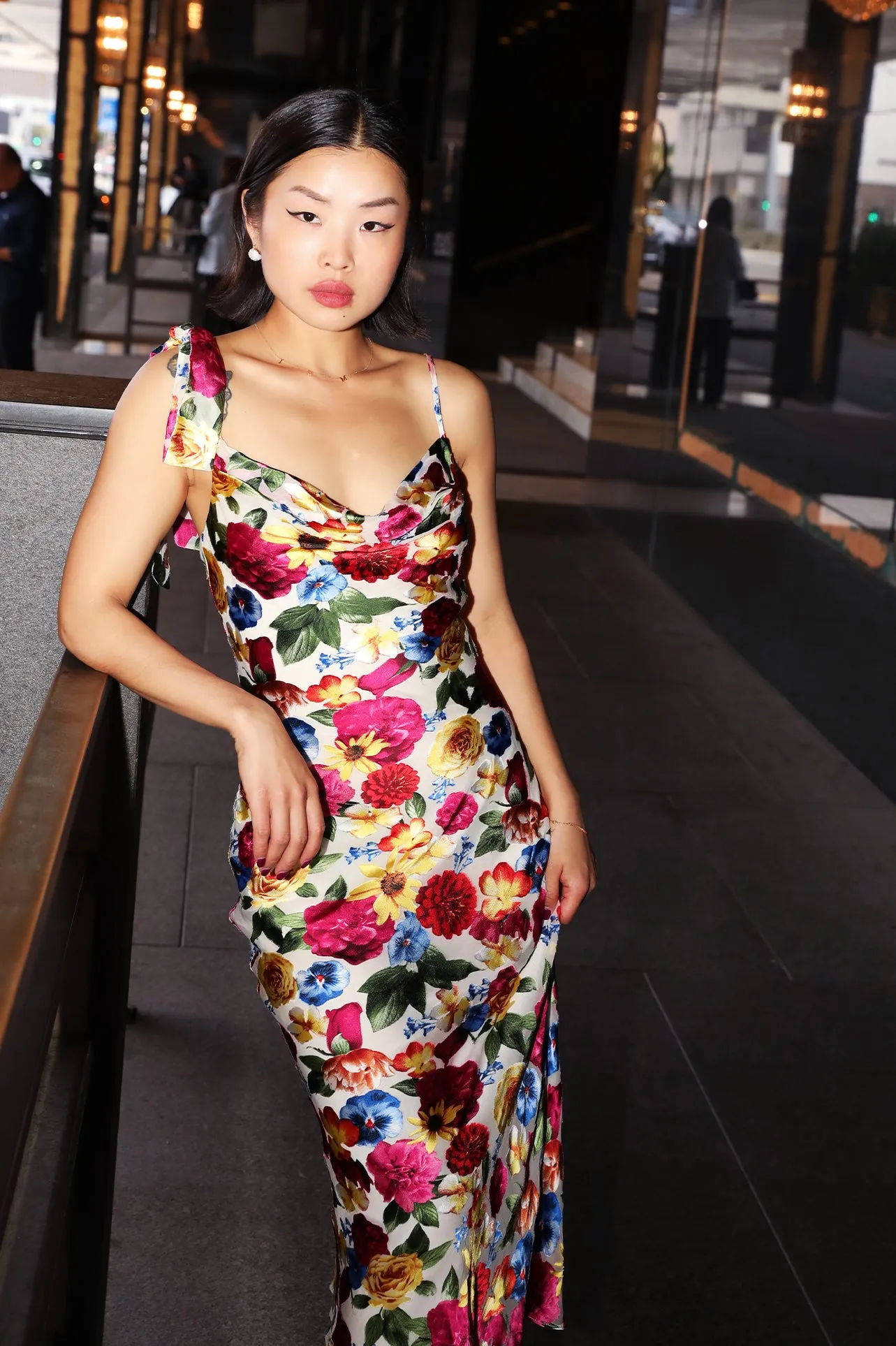 WATERCOLOR PRINTED SILK BURN-OUT SLIP DRESS