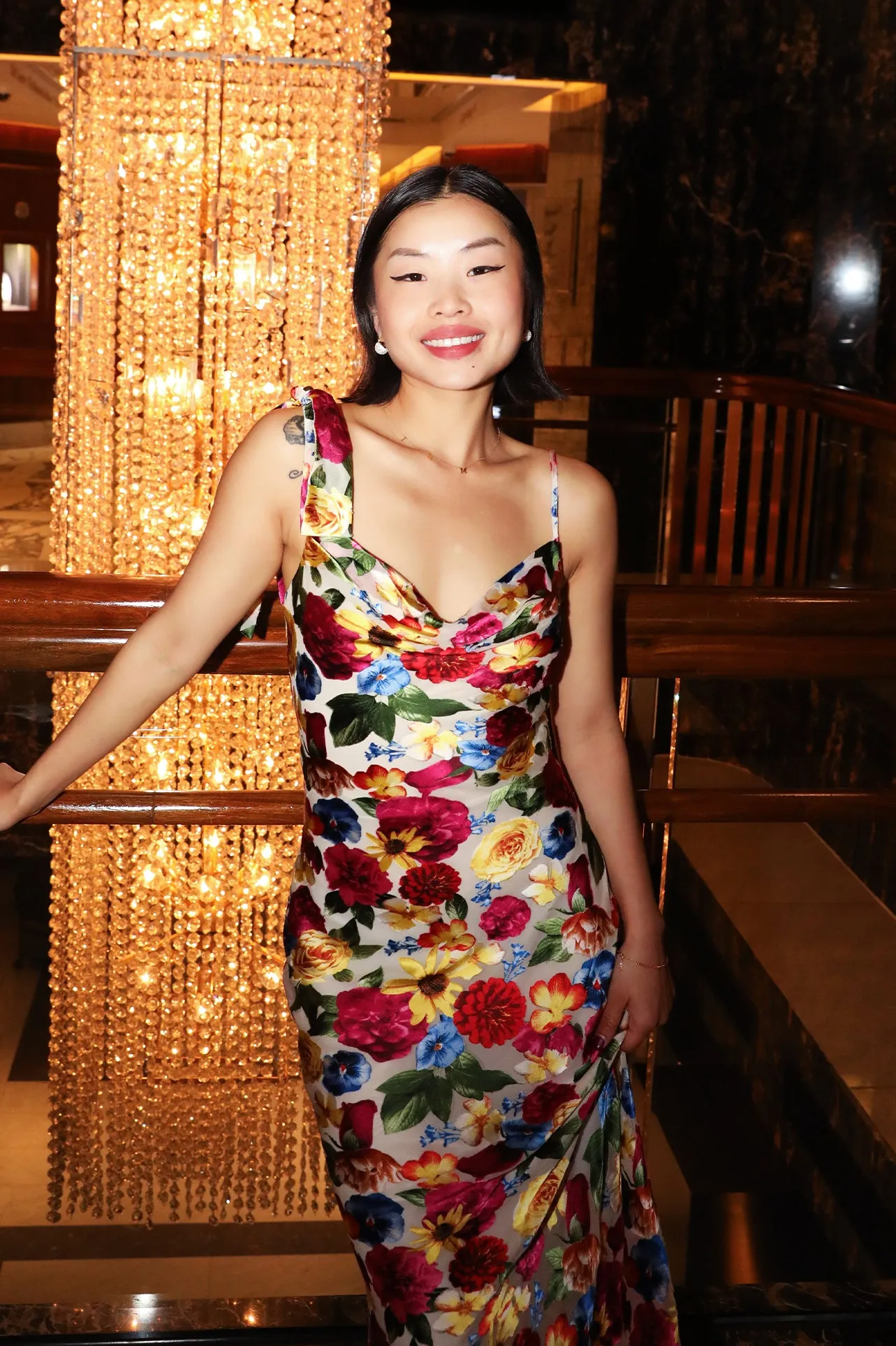 WATERCOLOR PRINTED SILK BURN-OUT SLIP DRESS