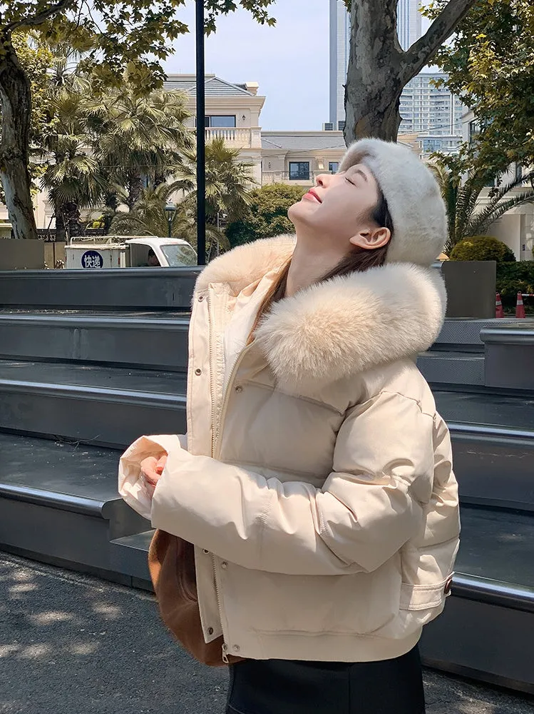 Waterproof and Insulated Zip-up Cropped Puffer Jacket for Women