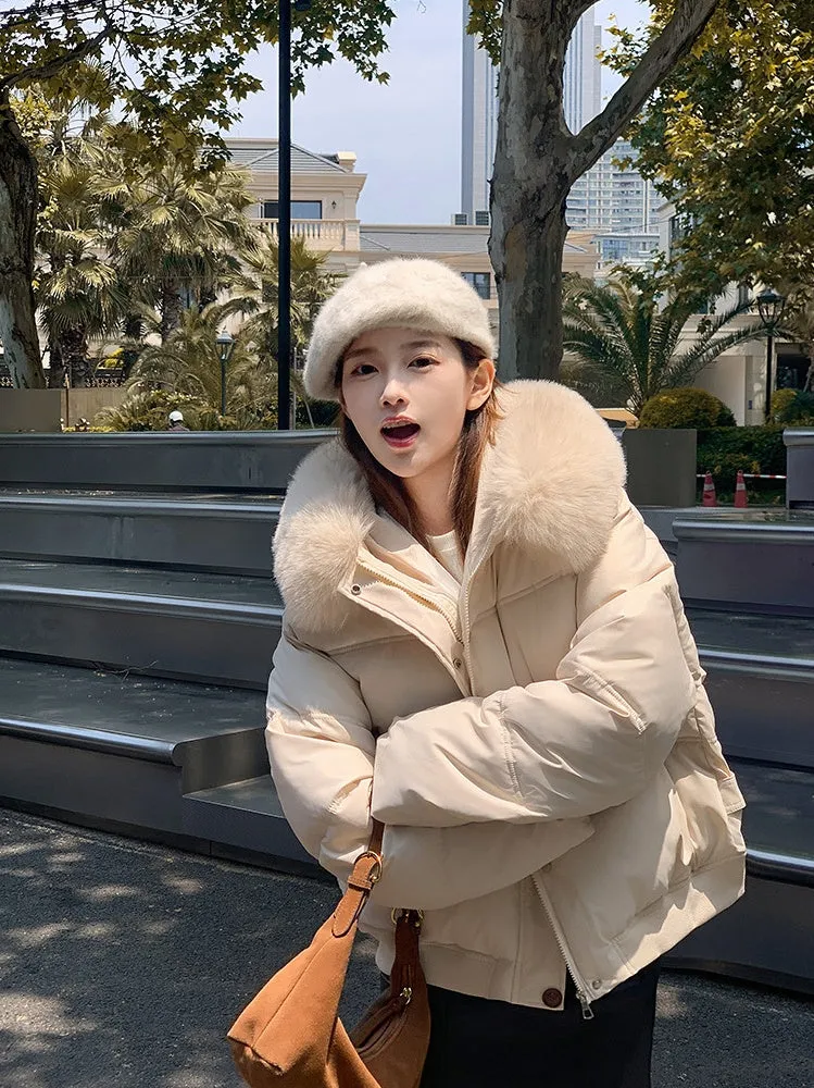 Waterproof and Insulated Zip-up Cropped Puffer Jacket for Women