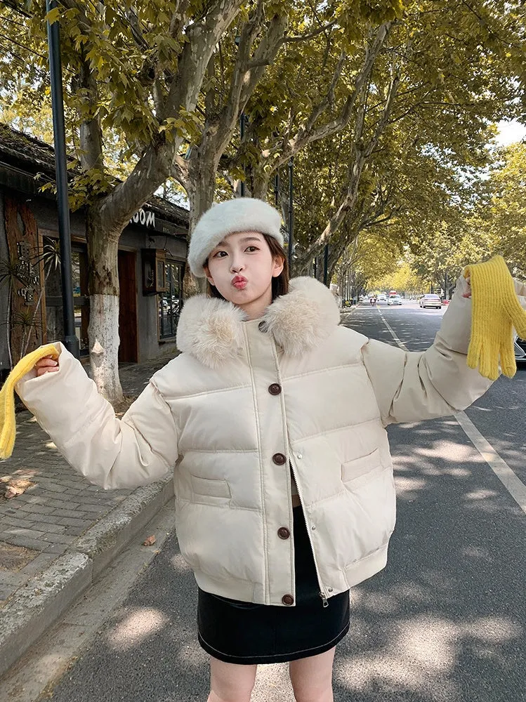 Waterproof and Insulated Zip-up Cropped Puffer Jacket for Women