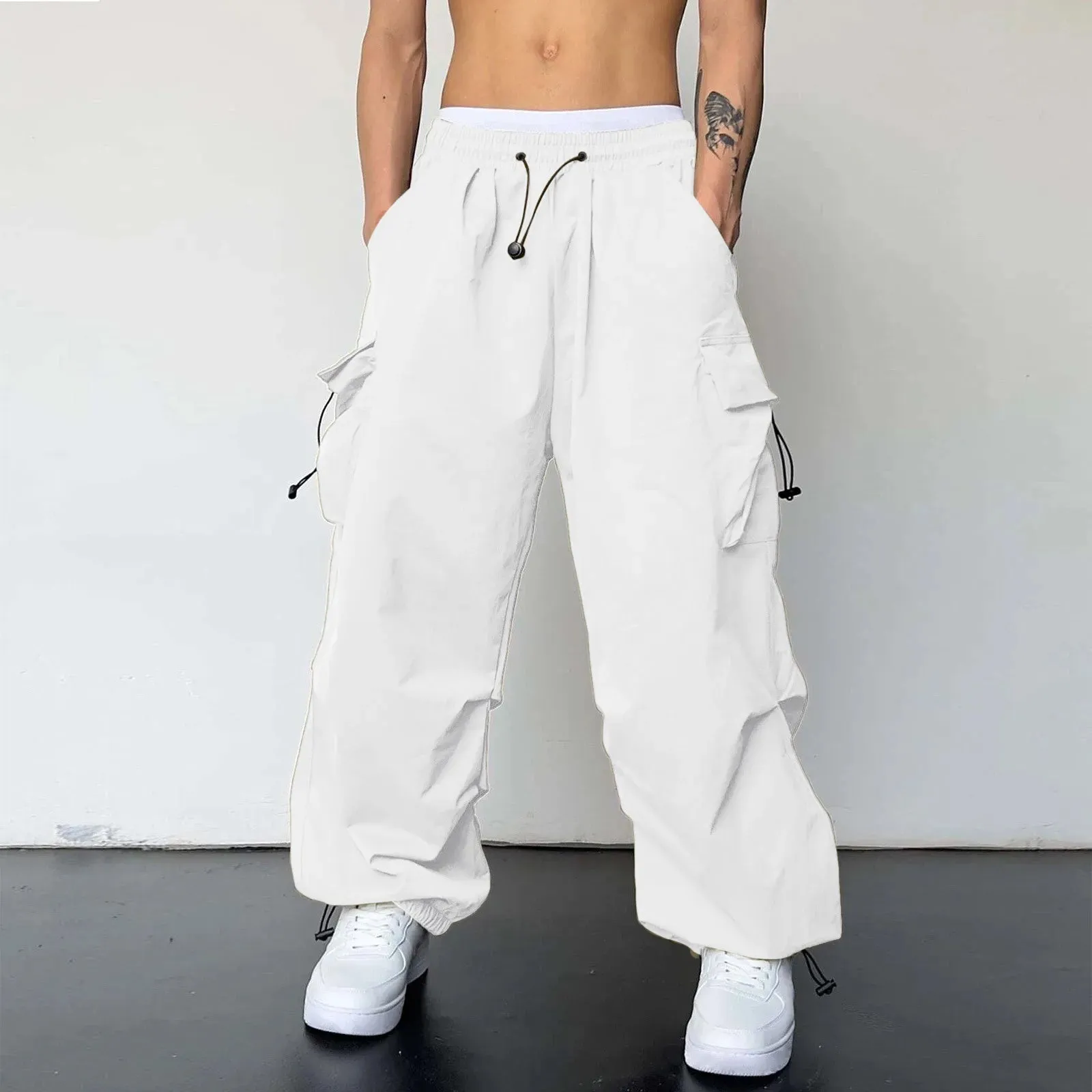 White Parachute Pants Men