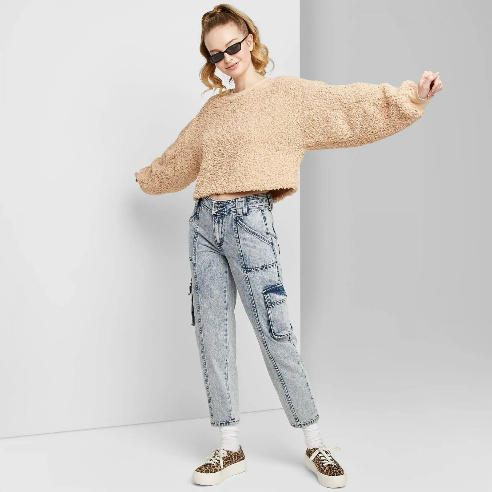 Wild Fable Women's High Rise Straight Leg Ankle Length Cargo Jeans