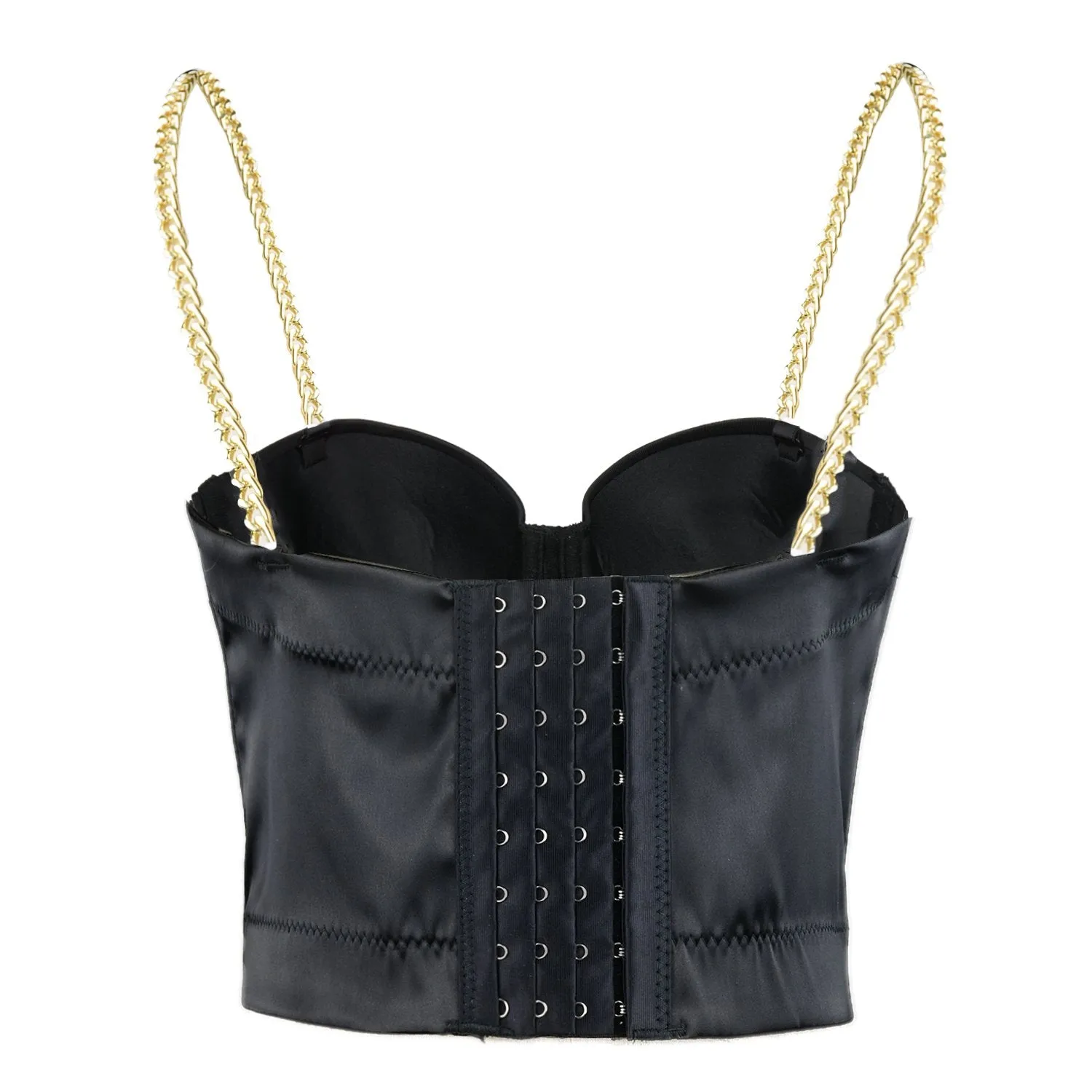 Women Black Satin Smooth Sexy Bustier Crop Top Corset Bra