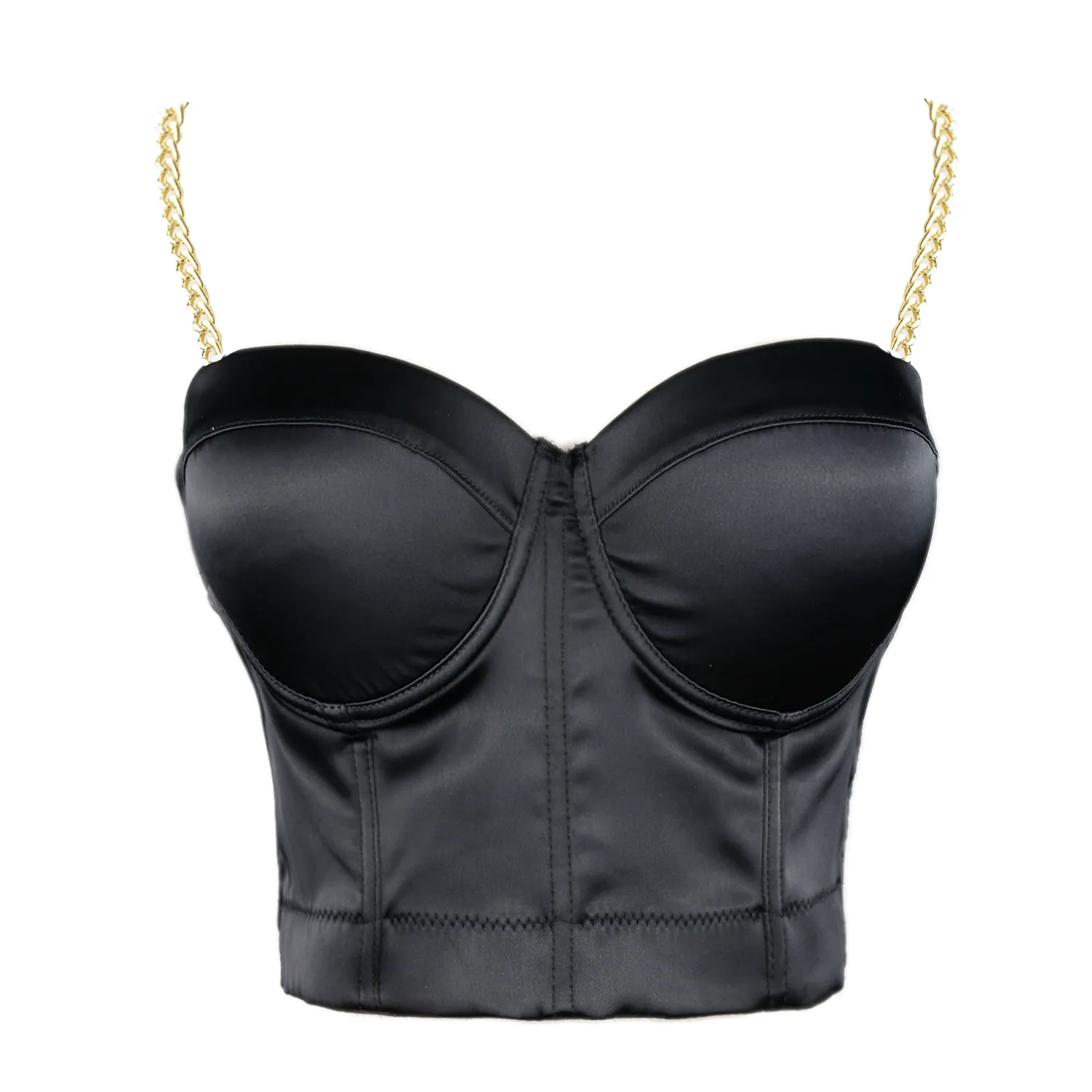 Women Black Satin Smooth Sexy Bustier Crop Top Corset Bra