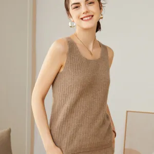 Women's 100% Pure Cashmere Sweater Tank Top Sleeveless Square Neck Cashmere Tops