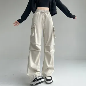 Women's Casual Drawstring Waisted Cargo Pants with Adjustable Cuffs