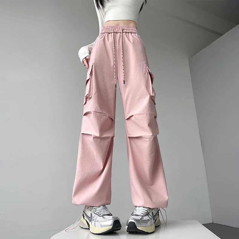 Women's Casual Drawstring Waisted Cargo Pants with Adjustable Cuffs
