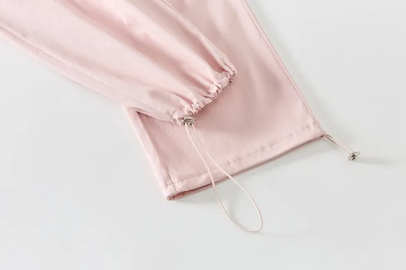 Women's Casual Drawstring Waisted Cargo Pants with Adjustable Cuffs