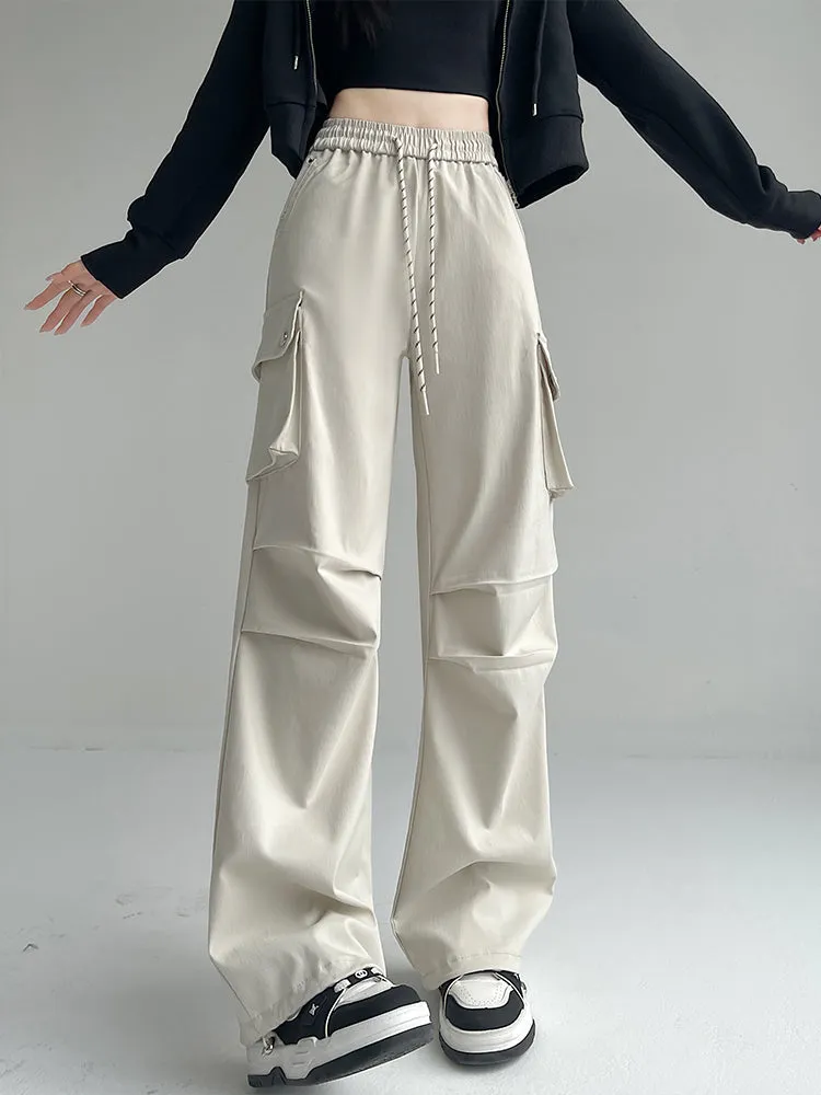 Women's Casual Drawstring Waisted Cargo Pants with Adjustable Cuffs