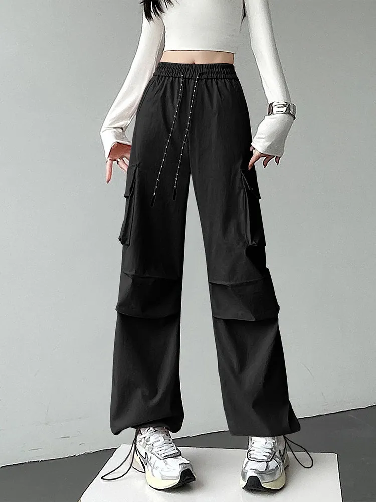 Women's Casual Drawstring Waisted Cargo Pants with Adjustable Cuffs