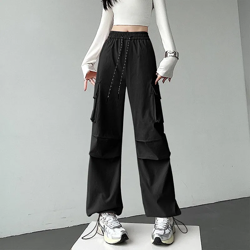 Women's Casual Drawstring Waisted Cargo Pants with Adjustable Cuffs