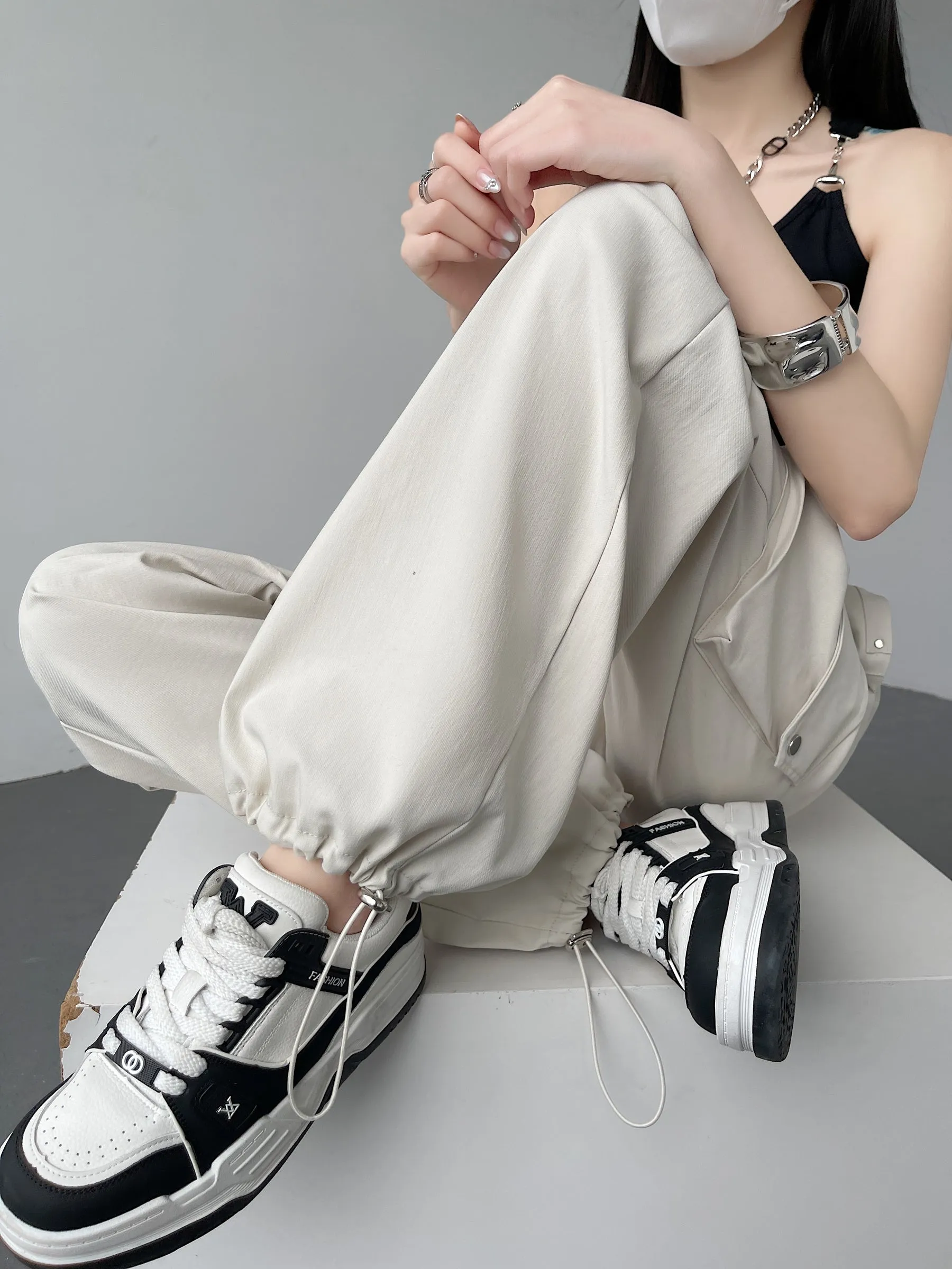 Women's Casual Drawstring Waisted Cargo Pants with Adjustable Cuffs