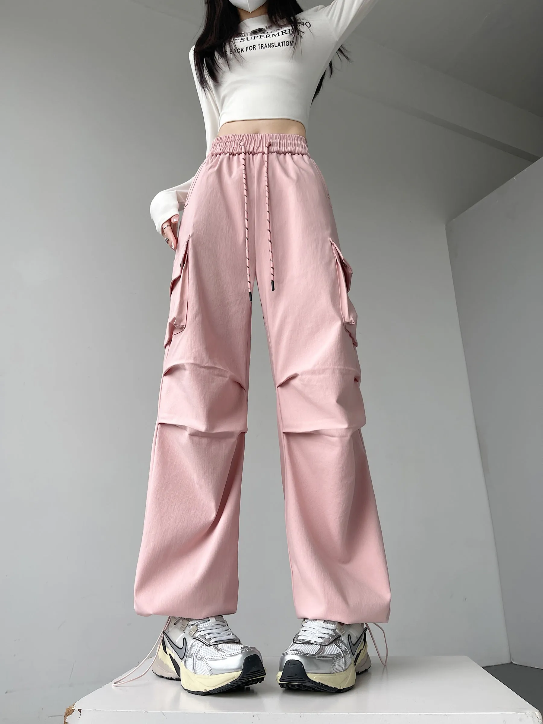 Women's Casual Drawstring Waisted Cargo Pants with Adjustable Cuffs