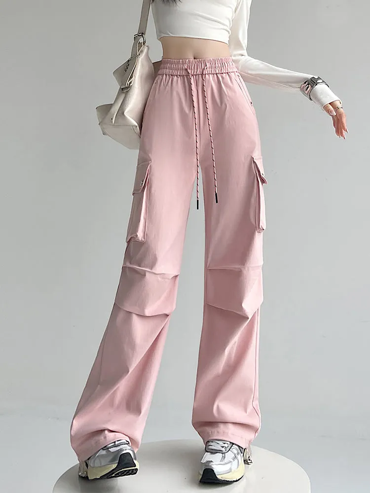 Women's Casual Drawstring Waisted Cargo Pants with Adjustable Cuffs