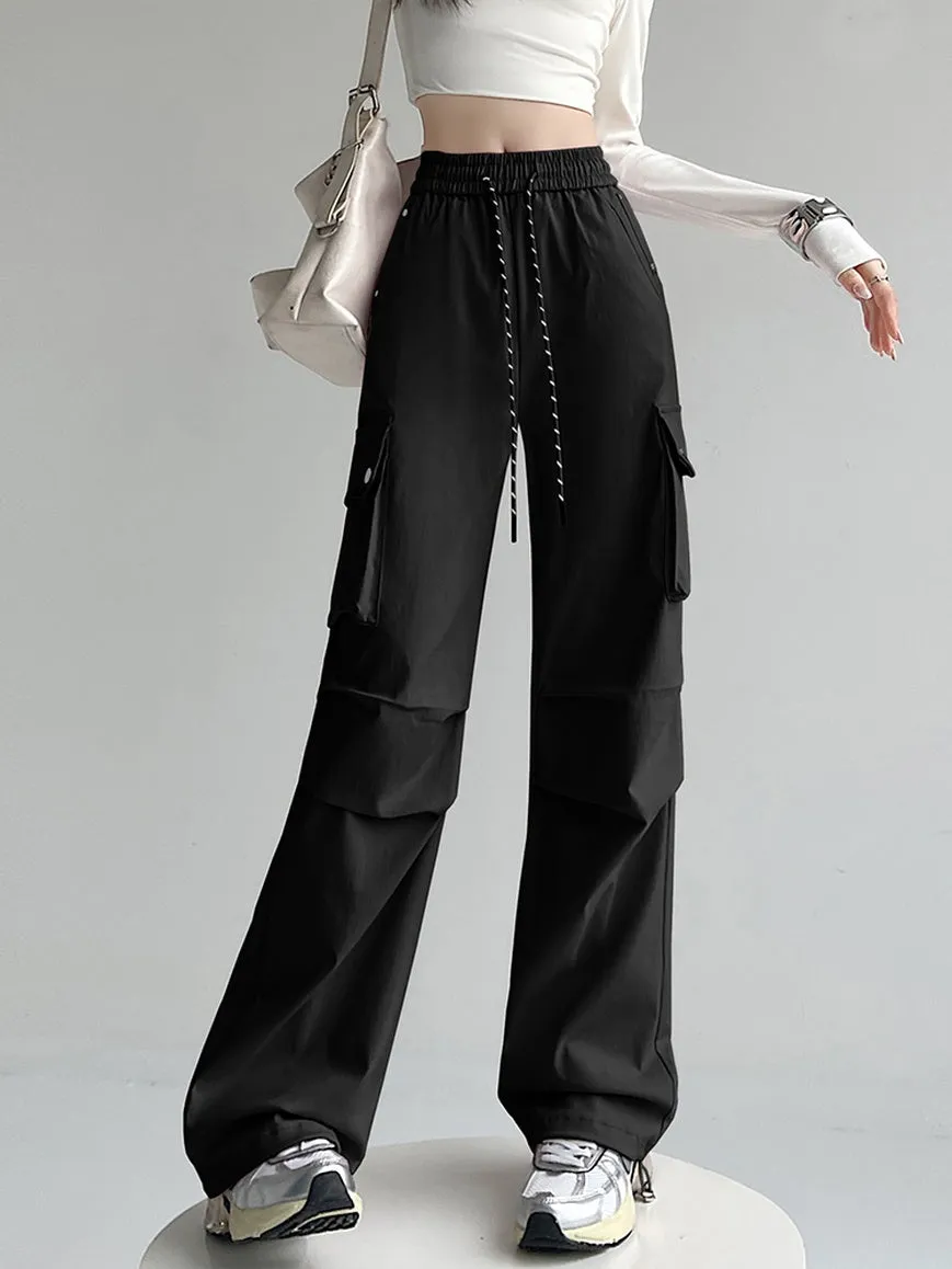 Women's Casual Drawstring Waisted Cargo Pants with Adjustable Cuffs