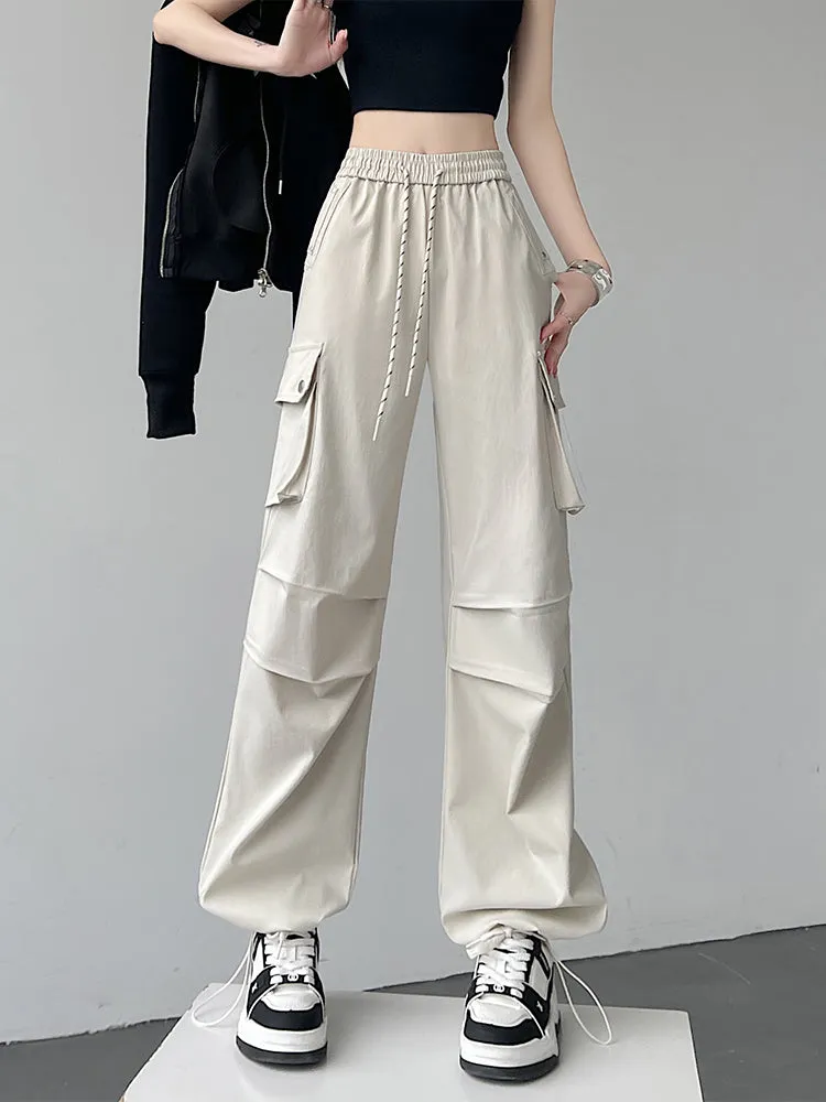 Women's Casual Drawstring Waisted Cargo Pants with Adjustable Cuffs