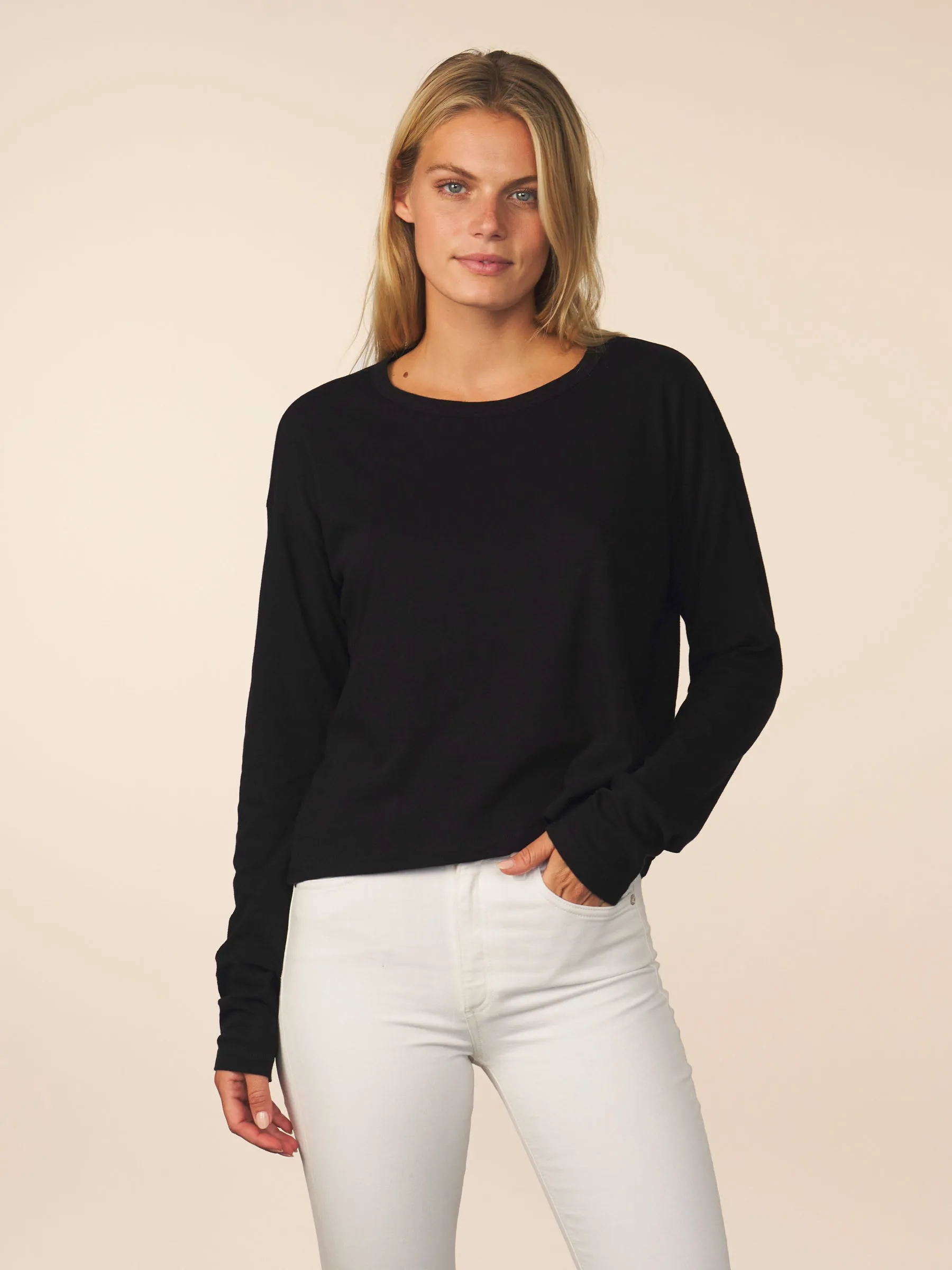 women’s cotton cashmere long sleeve - black