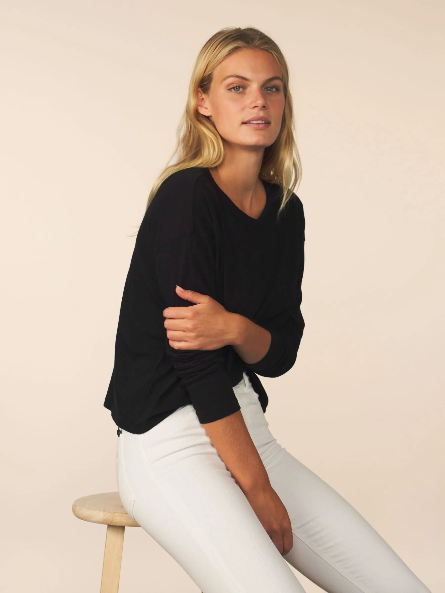 women’s cotton cashmere long sleeve - black