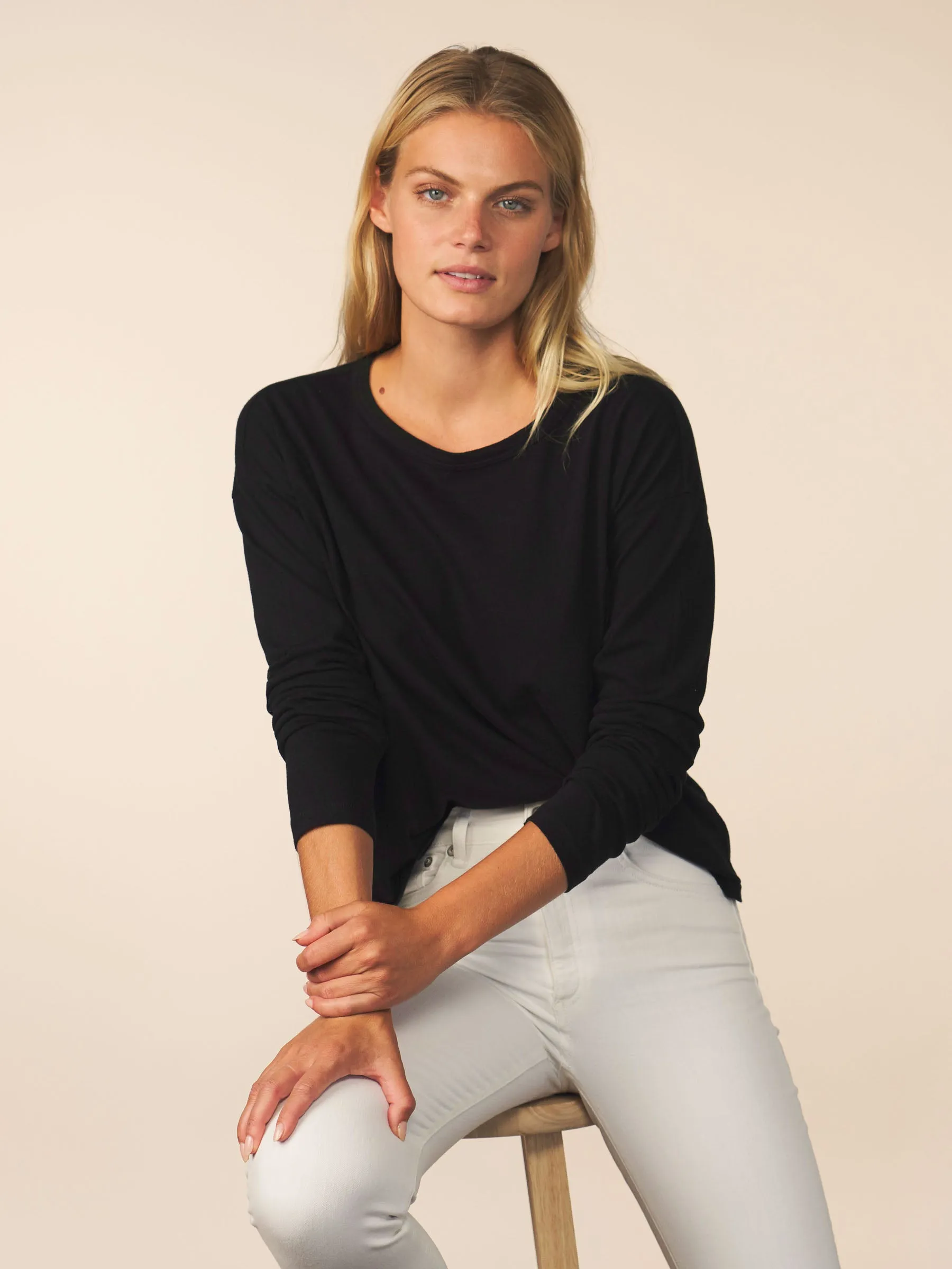 women’s cotton cashmere long sleeve - black